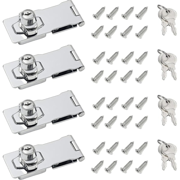 Nyckelförsedda Hasplås, Vridknopp Nyckellås Hasp, Skåpslås, Skåplås med nycklar, 4pack, 2,5 tum-3 tum（3 tum，Silver）