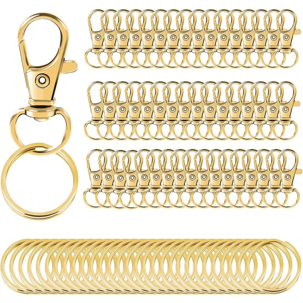 100 st Vridbara spännen Snapkrokar med nyckelringar, nyckelkedjeklämmor Hummerklospännen för nyckelringar Smycken Gör-det-själv hantverk (guld)