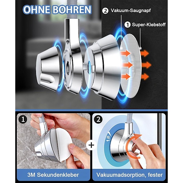 Poramaton suihkupidike, 360 asteen kääntyvä suihkupään pidike, vahva ja kestävä ABS-käsisuihkupidike, seinäsuihkupidike vahvalla liimalla - Hopea