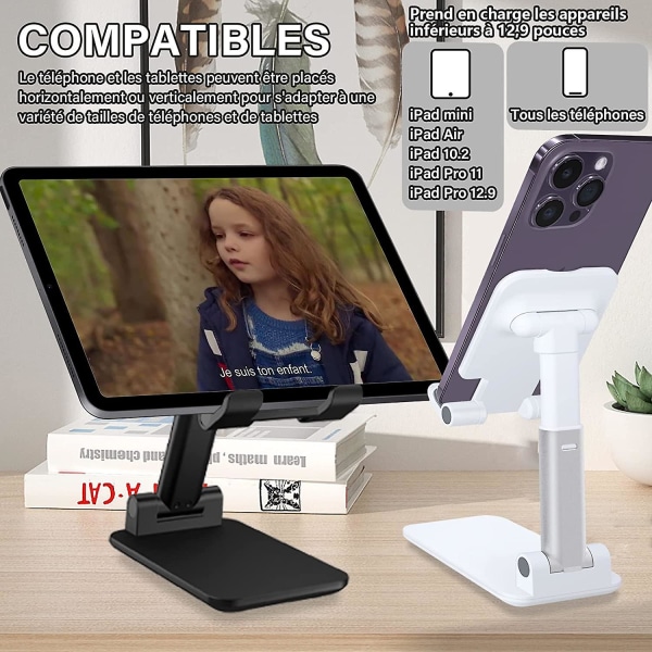 Telefonställ, hopfällbart tablettställ Mobiltelefonhållare för skrivbordet Kompatibel med Samsung Ipad Mini Iphone All Smartphone Smartphone (vit)