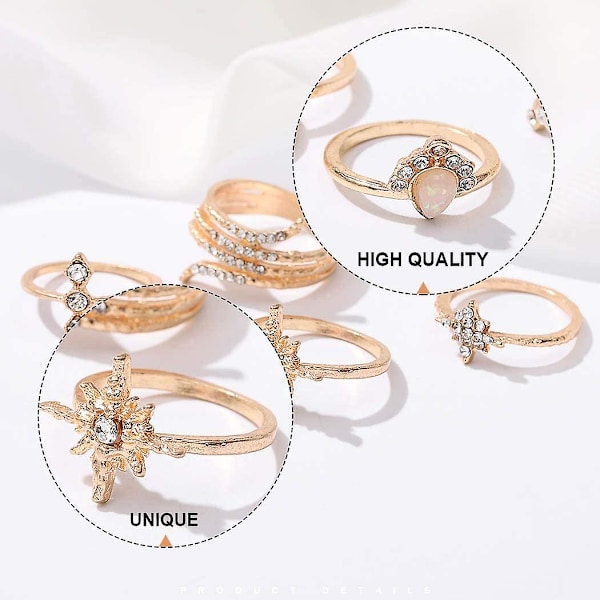 Boho Knuckle Rings Set Guld Led Knuckle Rings Kristall Midi Storlek Stackbara Fingerringar Handtillbehör För Kvinnor Och Flickor 17st