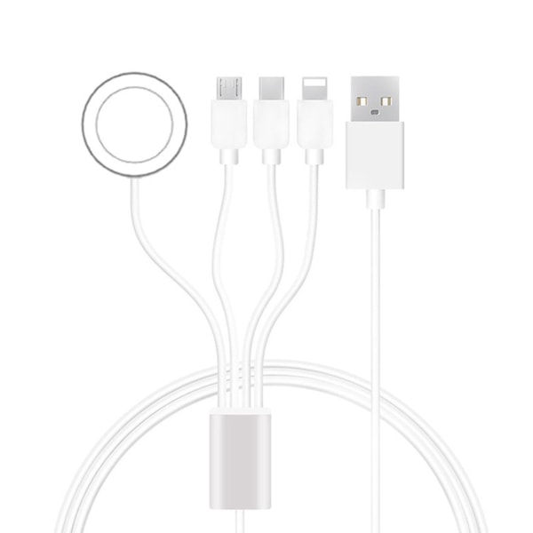 Magnetisk iPhone Laddkabel 4 i 1 Kompatibel med iPhone Apple Watch Android (Vit)