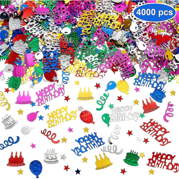 4000 stycken Grattis på födelsedagen konfetti Flerfärgad foliekonfetti Födelsedagsdekoration scatters för bordsballong band tårtdekoration födelsedagsfest Ann