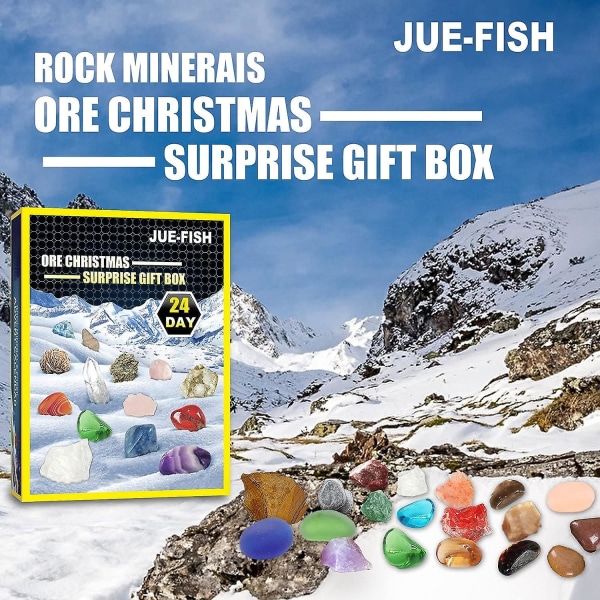 Adventskalender 2022 For barn med 24 edelstener Julenedtellingskalender Naturlig mineral stein for læring Samling Vitenskapelig gave til Ki
