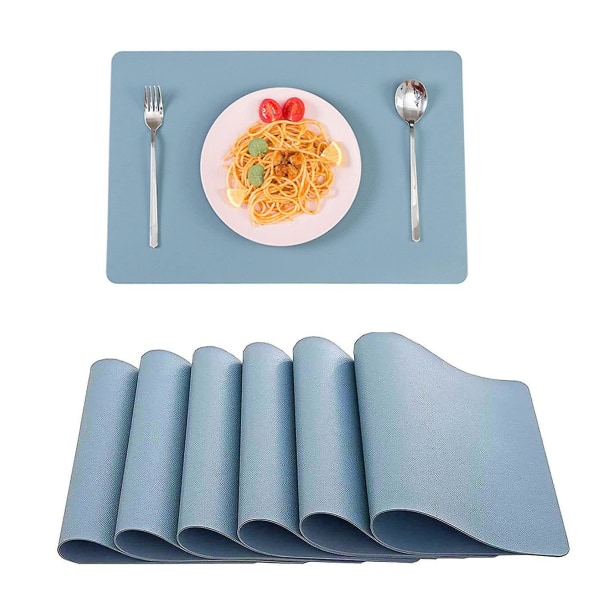 Blå/grå set med 6 bordstabletter, 6 delar bordstabletter Pvc bordstabletter (41 X 31 cm), halkfri Tvättbar värmebeständig