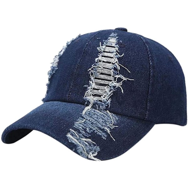 Aveki Unisex Ripped Distressed Denim Basebollkeps Truckerhatt Justerbar Mörkblå