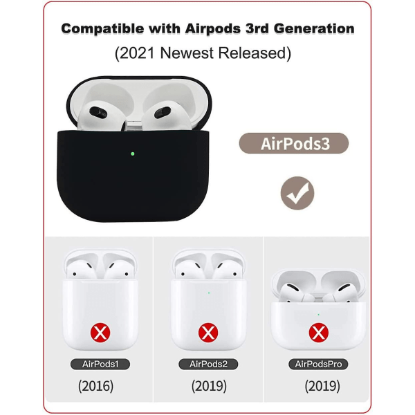 6st svart case kompatibelt med Airpods 3, skyddande cover för Airpods 3 2021 Generation, ultratunt, mjukt case för Airpods 3, Vis