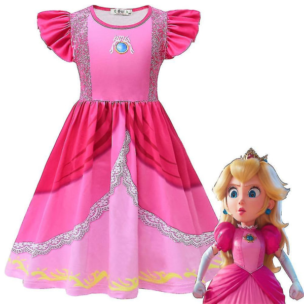 4-9 år Børns Piger Prinsesse Peach/Super Mario Cosplay Fest Kostume Kjole Gaver (7-8 år, Peach Pink)