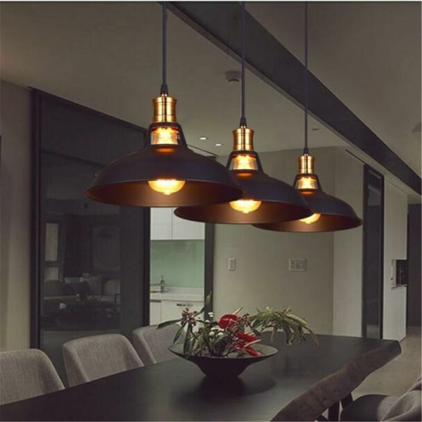 Vintage industriell taklampa E27 LED-lampa Retro taklampor Skärm för kök Matsal Vardagsrum Sovrum Restaurang Svart