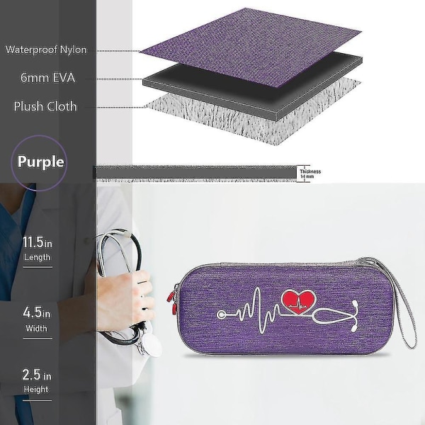 2023-förvaringsväska Case för Classic Iii Stetoscope Pouch Sleeve Box Protection Case(lila)