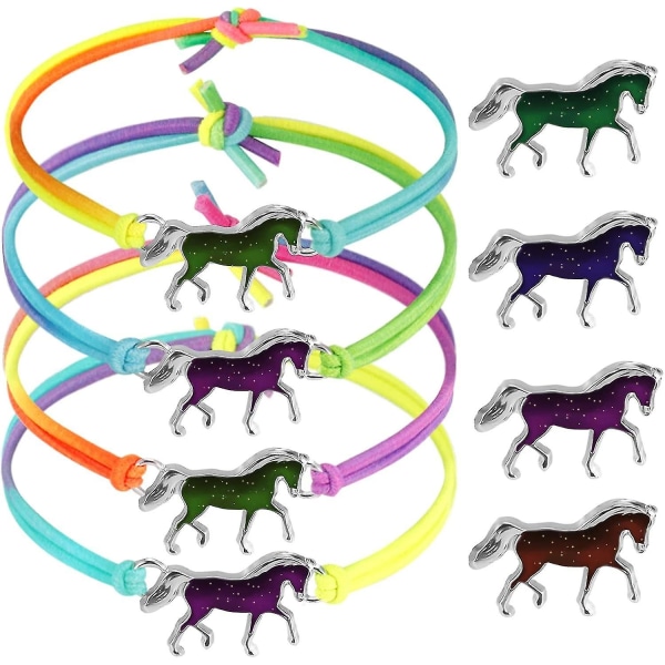 Pakke med 4 humørarmbånd for jenter, fargeskiftende hestearmbånd, regnbuefarger, humørarmbånd, vennskapsarmbånd for jenter, bursdagsfest, møtte