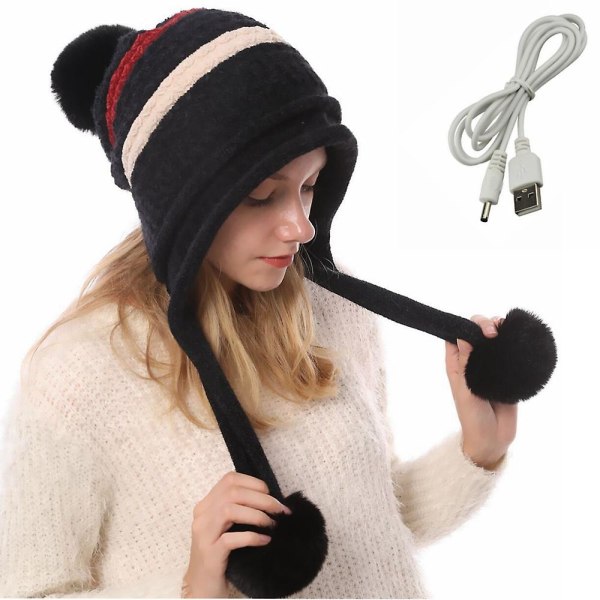 Höst och vinter Mer värmande sammet 3 boll stickboll Xuenier Soft Lady USB Hot Wool Hatblack