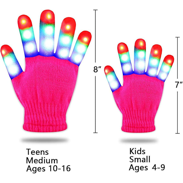 Lysende Hansker LED Hansker Rave Kule Lekegaver For Barn Tenåringer Gutter Jenter Jul Strømpefyll Festgaver (alder 10-16, Rosa)
