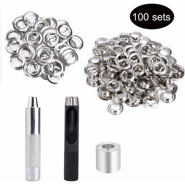 ??Sömnadsset, Ösverktyg, 12mm, 100 Set Ösen med 3 Ösverktyg och Förvaringslåda för DIY Tyg Presenning Hantverk