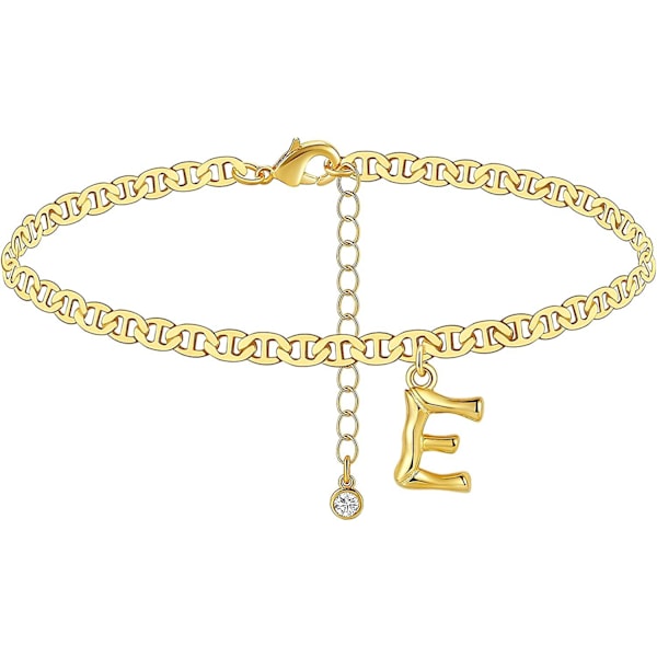 Guld Initial Anklet Flad Mariner Link Anklet 14k Guldbelagt Bogstav Justerbar Sommer Strand Fodkæde Gaver Til Kvinder Mænd Teen Piger A-z Guld-e -