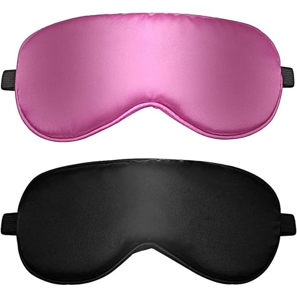 2-pack nattmask, ultramjuk silk sömnmask Ögonmask Ögonlapp för att sova Anti-ljus med justerbar elastisk rem (svart, rosa)