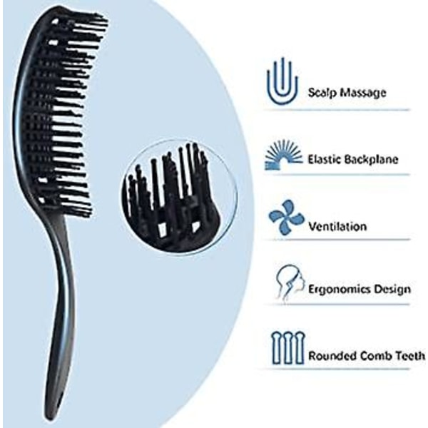 Hårborste, lösgörande hårborste - drar inte Professionell Böjd ventilerad för vått och torrt hår, lossande massageborste, för kvinnor