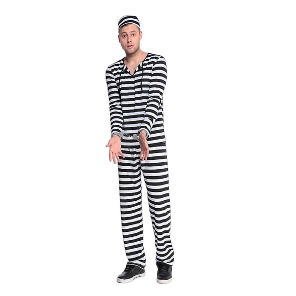 Prisoner Cosplay Tøj til Kvinder Mænd Langærmet stribet Rollespilskostume(XL,Mænd)