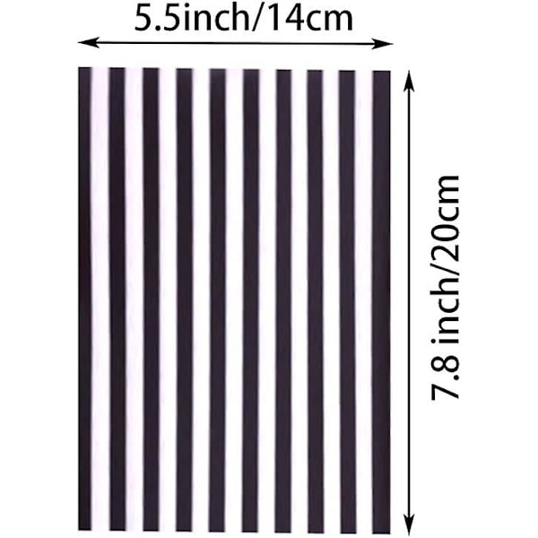 Sorte stripete klare cellofanposer 7,8 tommer x 5,5 tommer x 2,3 tommer Godteri Plast Party Cellofan Godteriposer, pakke med 50