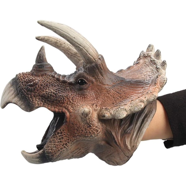 Triceratops Dinosaur Hånddukker Store Bløde Gummi Realistiske Sjove & Skræmte Dino Head Hånddukker Hjemme-, scene- og klasselegetøj til børn og T