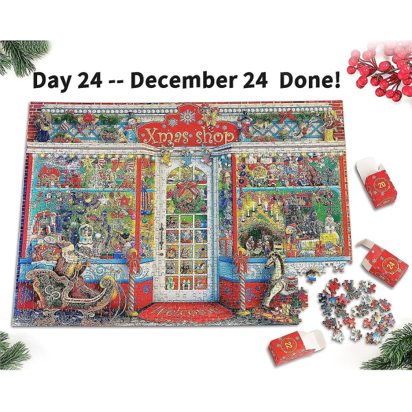 Advent Advent 2023 Jigsaw S Advent 24 Days Countdown 1008 bitar Jigsaw För vuxna barnspel Hemranson（1 pack）