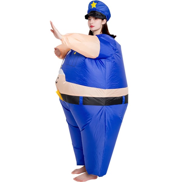 Hauska poliisin ilmatäytteiset vaatteet, kevyet akkukäyttöinen puku naisille miehille aikuisille (sininen)