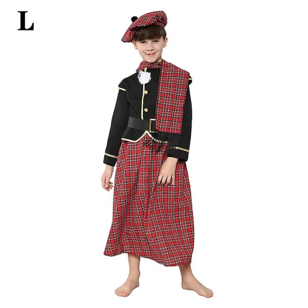 Tradisjonelle skotske guttekostymer for etnisk temafest Guttekostyme for rollespill (L, skotsk gutt)