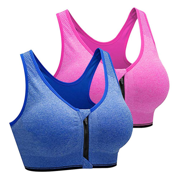 2 Pcs Zipper In Front Sports Bra High Impact Strappy Back Support Workout Top