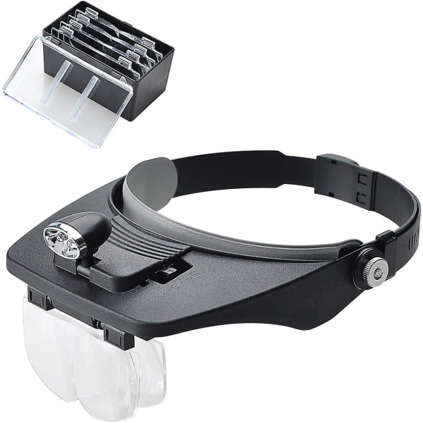 Covvy pandebåndsforstørrelsesglas med 2 led lyshåndfrit headset Luphovedmonteret forstørrelsesglas med 4 aftagelige linser til læseelektronisk reparation