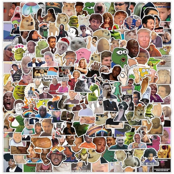 200st Roliga Meme Face Stickers Pack för vuxna, söta trendiga memes vattentäta dekaler för bärbar dator, iphone, vattenflaskor, dator, gör-det-själv-dekor för bumperw