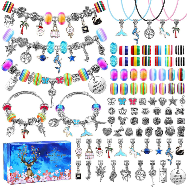 90 st Berlocker Armbandstillverkningskit, smycketillverkningssats med färgpärlor Berlockhängen, pärlor för smycketillverkning jul