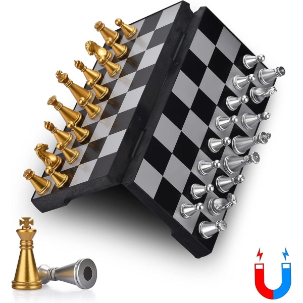 Set, magnetiskt schackspel med hopfällbart schackbräde Pedagogiska leksaker för barn och vuxna (6,5*6,5*0,7 tum)