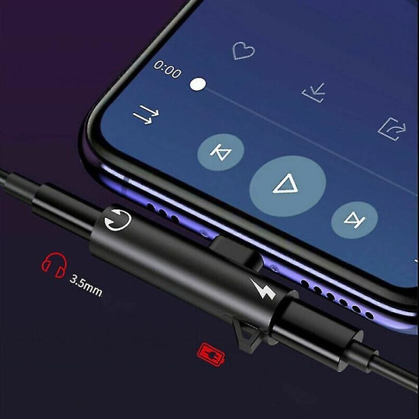 For Iphone 8 7 Plus X Lightning til 3,5 mm aux øretelefonladerjackadapter (svart)
