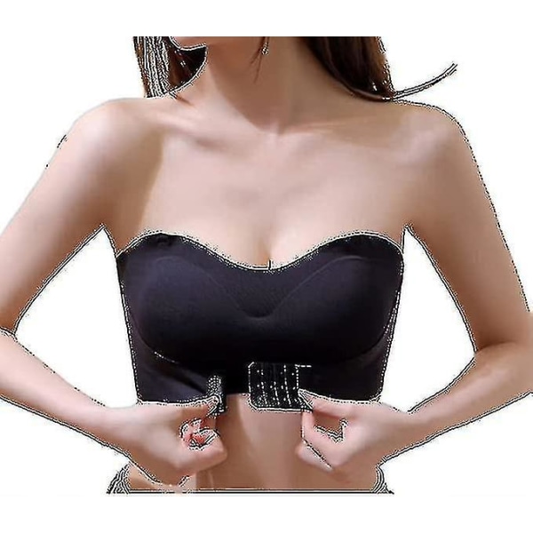 Women Lingerie Strapless Front Buckle Lift Bra, Wire-free Anti-slip Invisible Push Up Bandeau Bra M