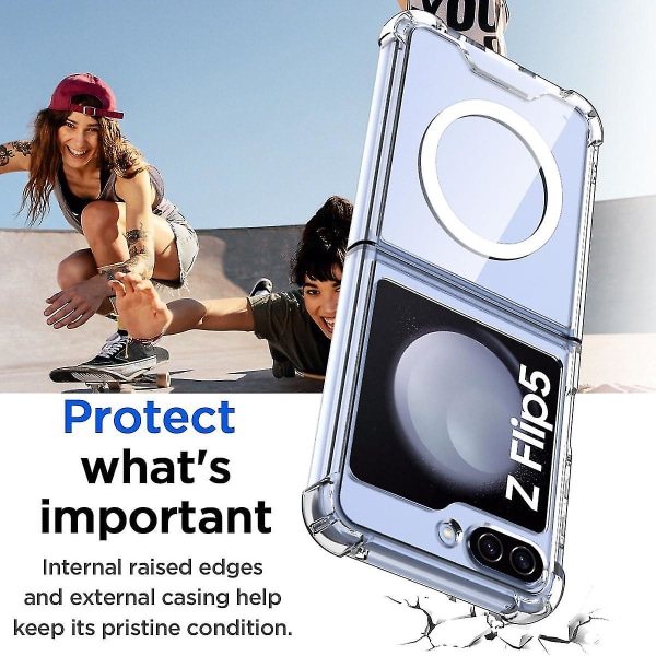 Z Flip 5 kirkas case, magneettinen kristallinkirkas iskunkestävä case Samsung Galaxy Z Flip 5:lle, joka on yhteensopiva Magsafen kanssa (läpinäkyvä)