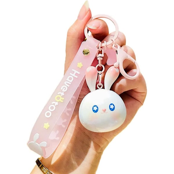 Girls Boys Creative Cute Funny Rotatable Ears Rabbit Head Keychain Key Ring Good Luck Lucky Rabbit Key Ring New Year Christmas Valentine Gift