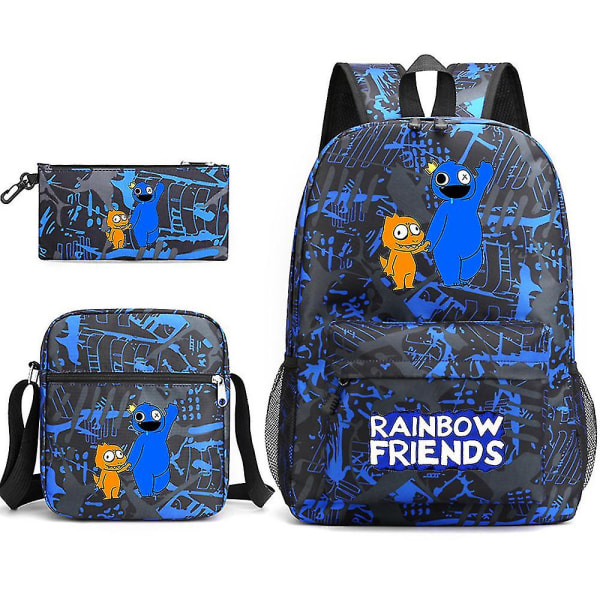 Rainbow Friends Rainbow Friends skoletaske i tre dele（Blue Flower4）