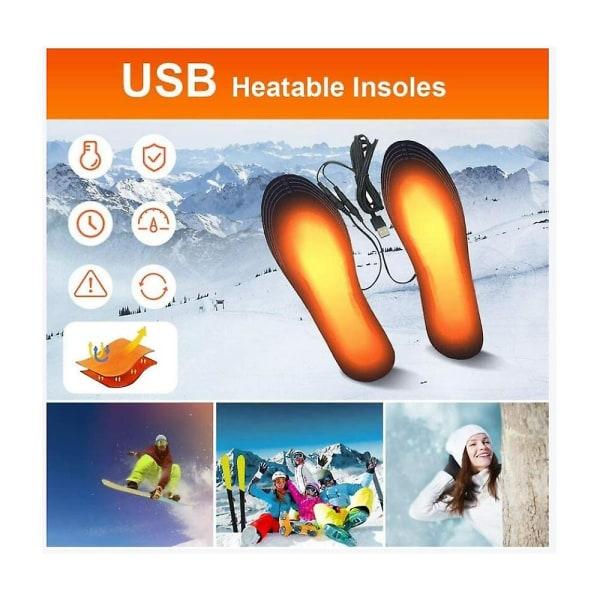 USB elektrisk innersula Varmare fotvärmare Uppladdningsbar gångbar och tvättbar värmesula 37-38(24cm)