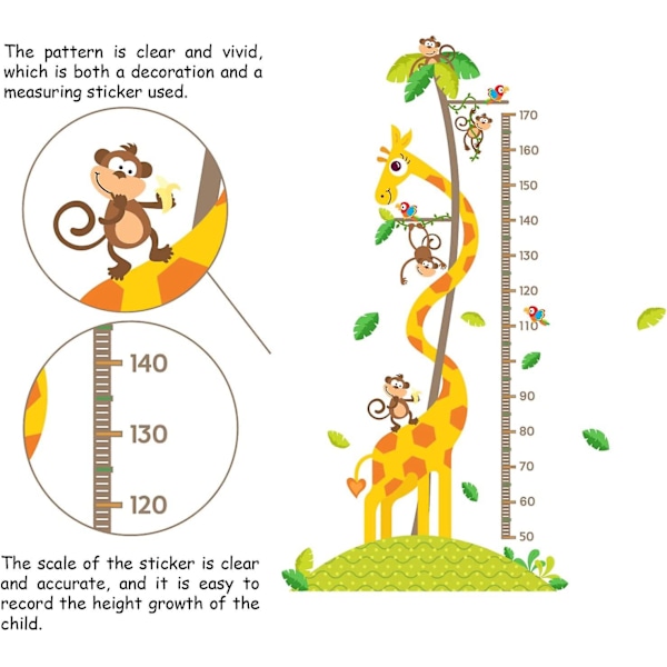 2 stk/sett Høydevekstdiagram Veggklistremerke Tegneserie Dyr i Jungelen Selvklebende Høyde Veggklistremerke For Soverom Barnehage Stue Dekor 38\"x15\"
