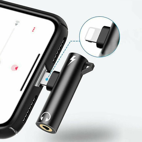 Iphone 8 7 Plus X Lightning - 3,5 mm Aux-kuulokelataussovitin (musta)