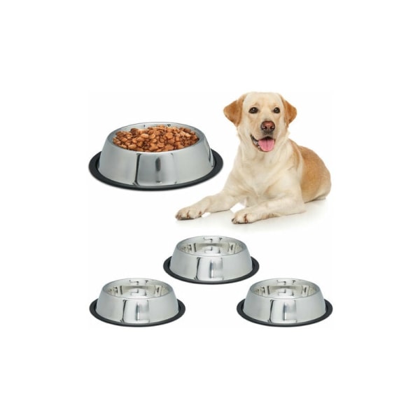 4 set, storlek L, hundskål för mat och vatten, matskål, halkfri, rostsäker, rostfri skål 0,75 l, silver