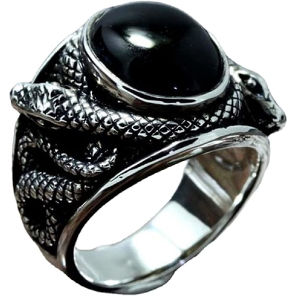 Snake Ring, Reptile Serpent Ring For Men, Norse Viking Snake Ring Snake Jewelry, Celtic Snake Ring Black Gem Snake Band Ring Punk Cobra Snake Animal R