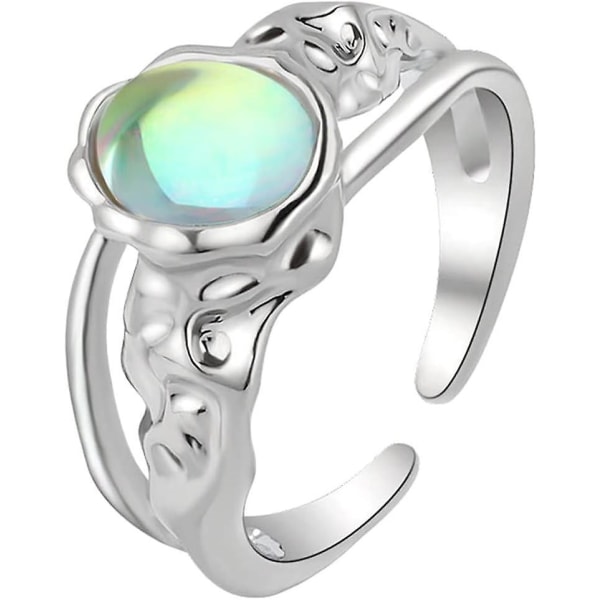 Knot Ring Sterling Silver Moon Ring Justerbar Rainbow Moon Ring Syntetisk öppen ring Smycken Present för kvinnor Herrringar (gd5 One Size)（Gd1）