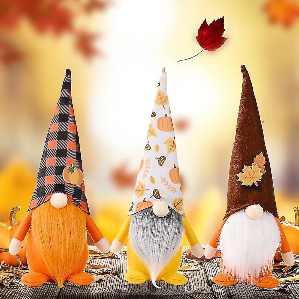 Halloween dvergdukke, 3 stk høsttakkefester, ansiktsløse dukkebordsvinduspynt for høstferie
