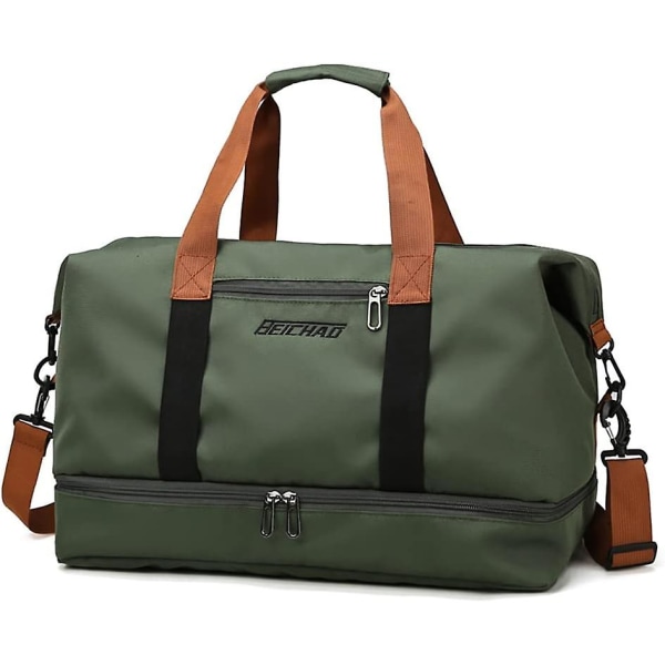 Xl Travel Duffel Bag med vannavstøtende nylon skulderrem med våt lomme, Grønn