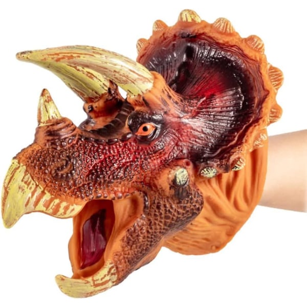 Dinosauriehanddockor - Dinosauriehandske i mjukt gummi - Realistisk docka för barn Pojkar Flickor Vuxen Party Favor Gift Fantasifulla Triceratops(brun)