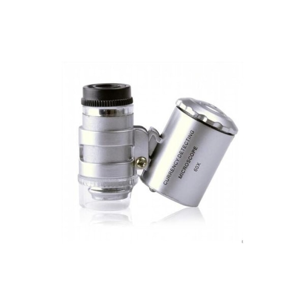 60xMobile Mini Pocket Microscope Magnifier Smyckesförstoringsglas med LED-belysning Färg: Silver
