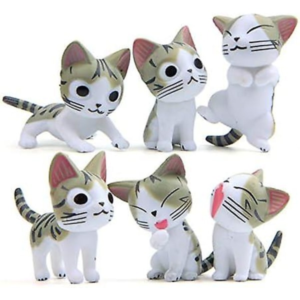 Set Of 6 Small Miniature Cats Fairy Garden Chi Cat For Outdoor Decor (grey)