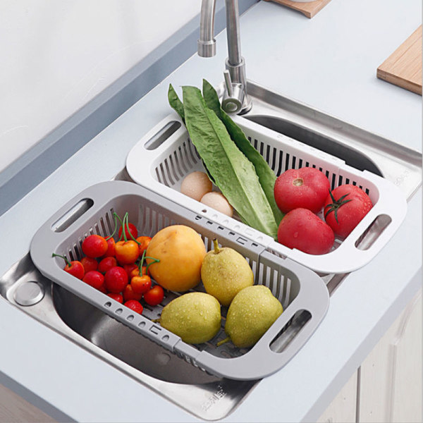 Infällbar diskbänk  avloppskorg för kök  multifunktionell tvättkorg för frukt och grönsaker  diskställ för avtappning  förvaringsställ i plast Vit 2st