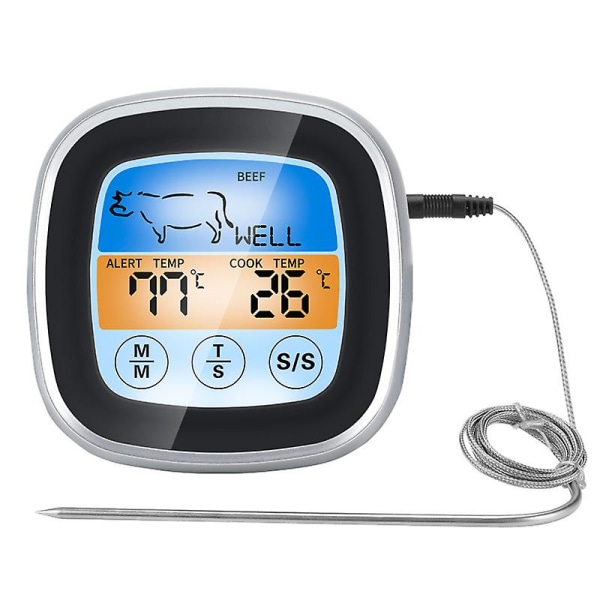 Digital Ugn- och Grilltermometer, Kökstermometer med Förinställda Matlagningsnivåer, Batteridriven Matlagningstermometer med Timer